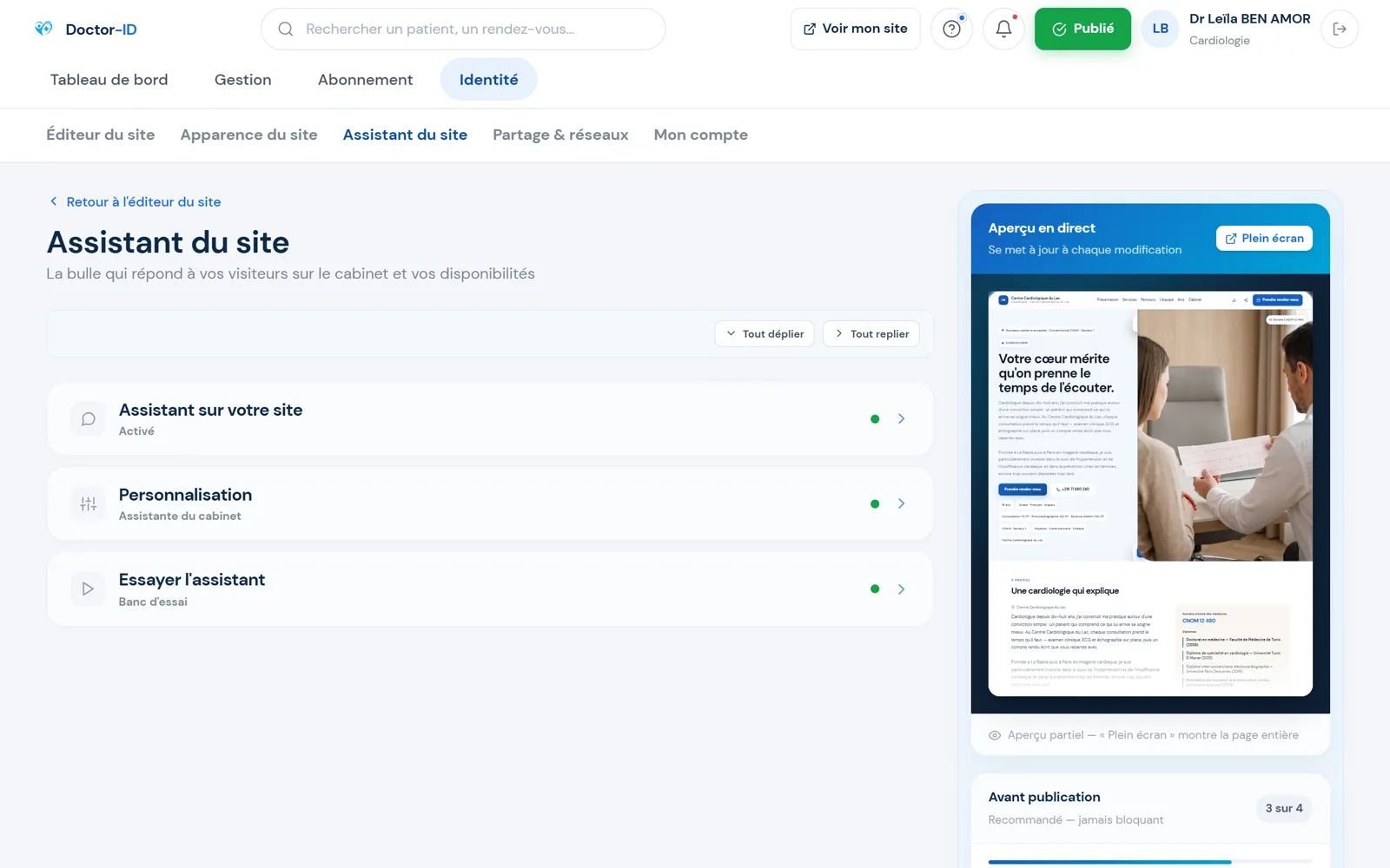 L'assistant IA installé sur le site du praticien